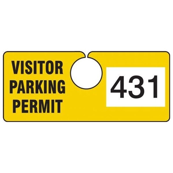 Accuform Parking Permit Tag, VISITOR PARKING PERMIT Numbered 800-899, Yellow, 2in x 4.75in, 100PK TNT431YLJ - main